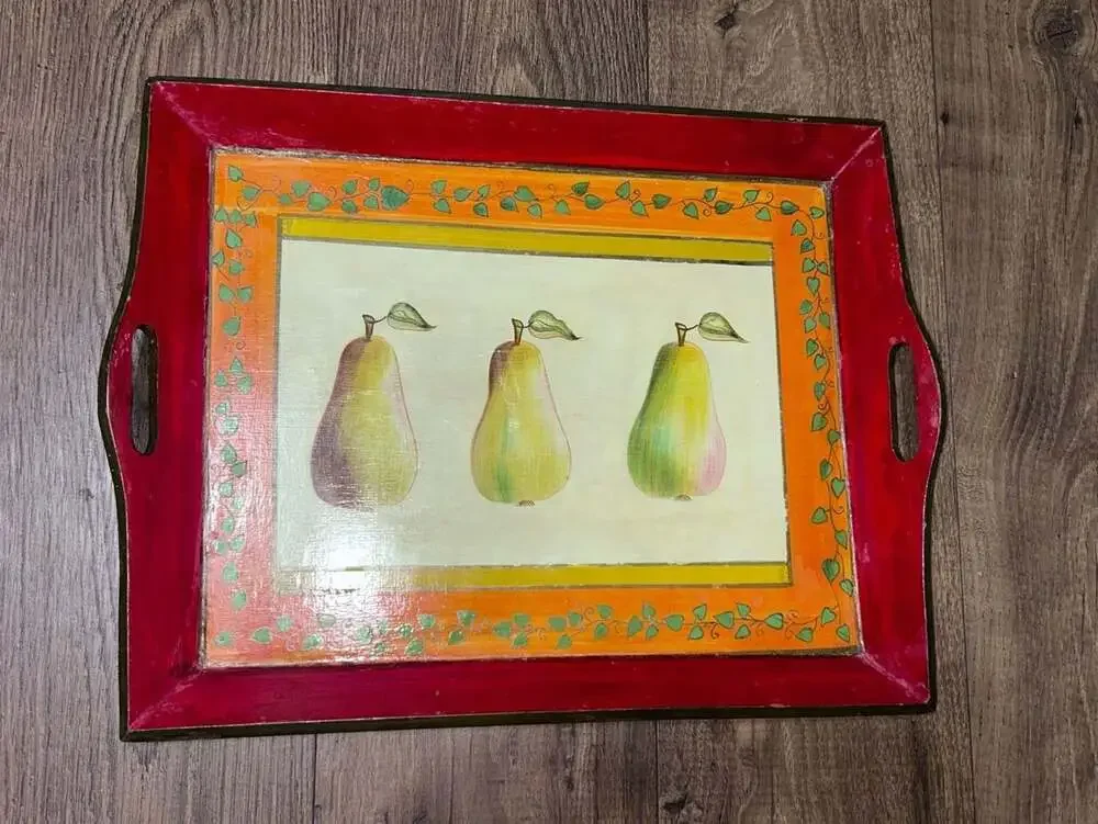 Foreside Hand Painted Pear Serving Tray
